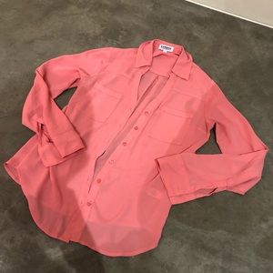 Express Sz XS Bright Pink/Salmon Button Up Blouse AWESOME!! #LW6